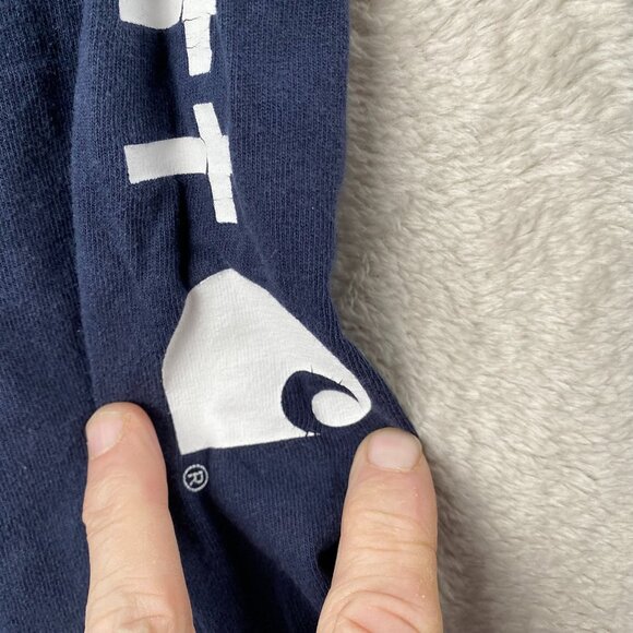 Carhartt Mens Shirt 2XL Long Sleeve Logo Spellout Original Fit Crew Neck Navy - Picture 7 of 7
